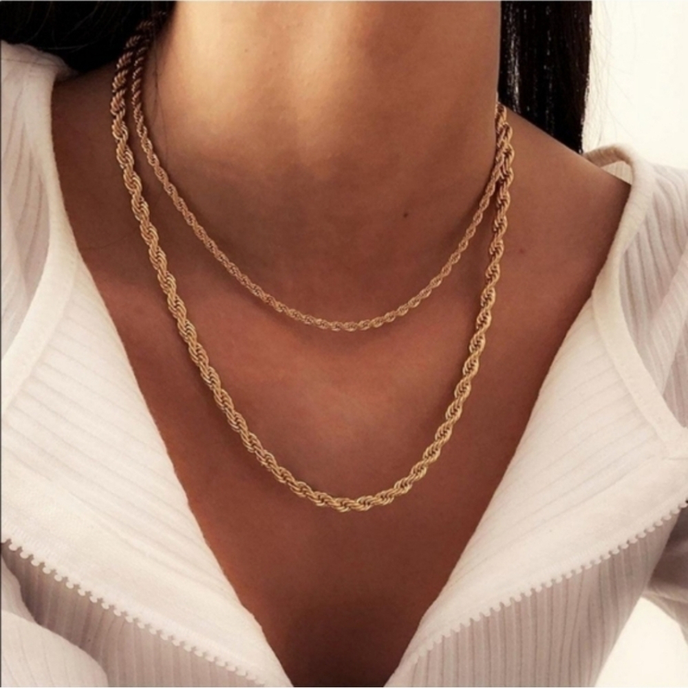 Free People Layered Gold Twisted Rope Chain Necklace Set